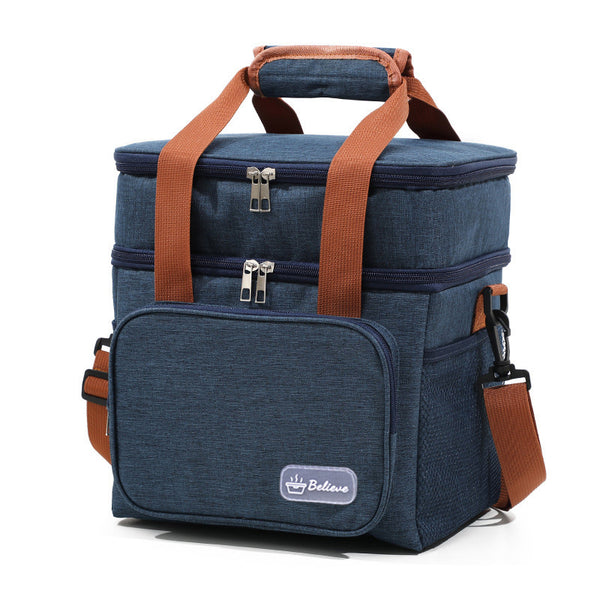 Insulated double-layer bag messenger lunch bag thickened lunch bag portable insulation bag large capacity special ice pack
